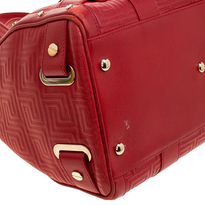 Versace Red Quilted Leather Studded Satchel 4