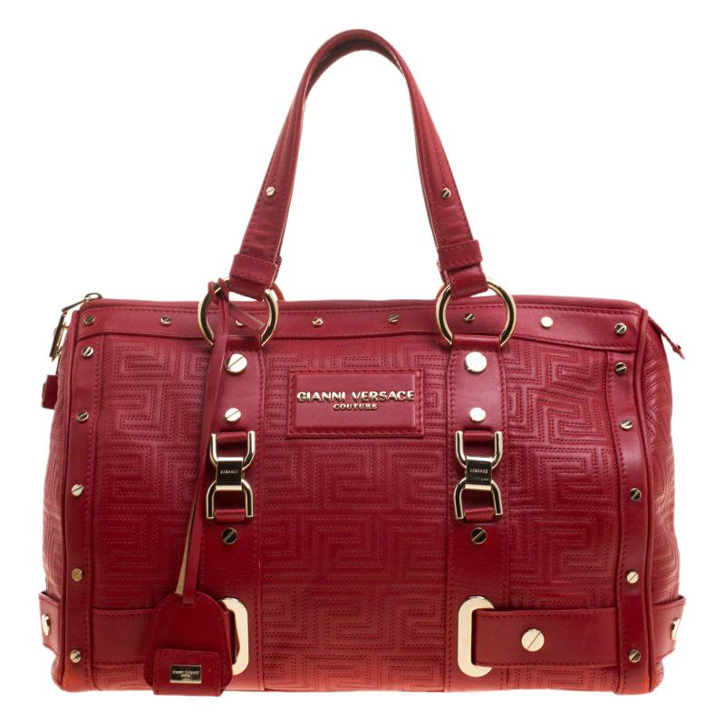 Versace Red Quilted Leather Studded Satchel