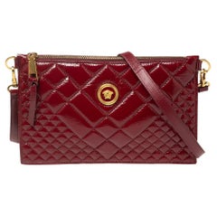 Versace Red Quilted Patent Leather Crossbody Bag
