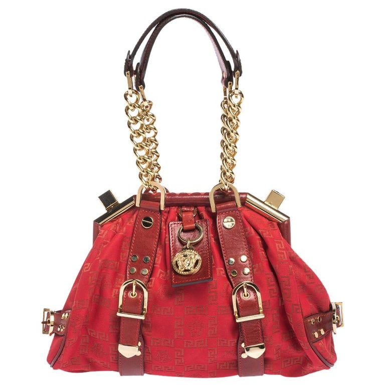Versace Red Signature Fabric and Leather Madonna Satchel at 1stDibs