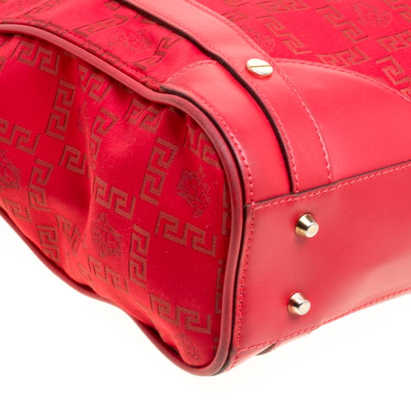 Versace Red Signature Fabric and Leather Tote 6
