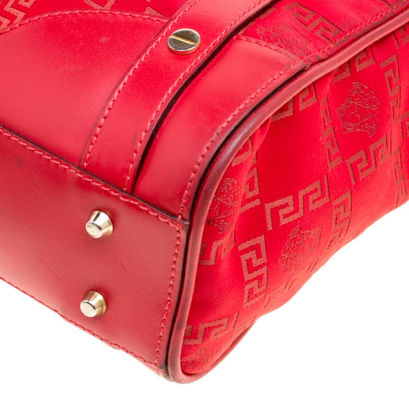 Versace Red Signature Fabric and Leather Tote 7