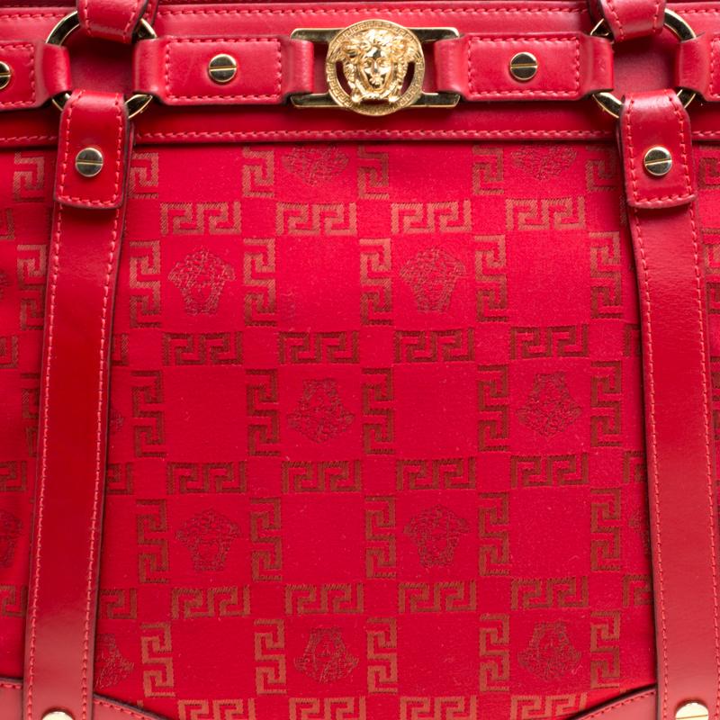 Versace Red Signature Fabric and Leather Tote 1