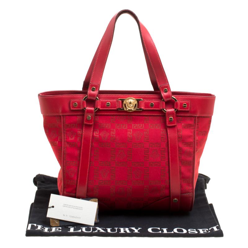 Versace Red Signature Fabric and Leather Tote 5