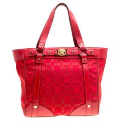 Versace Red Signature Fabric and Leather Tote