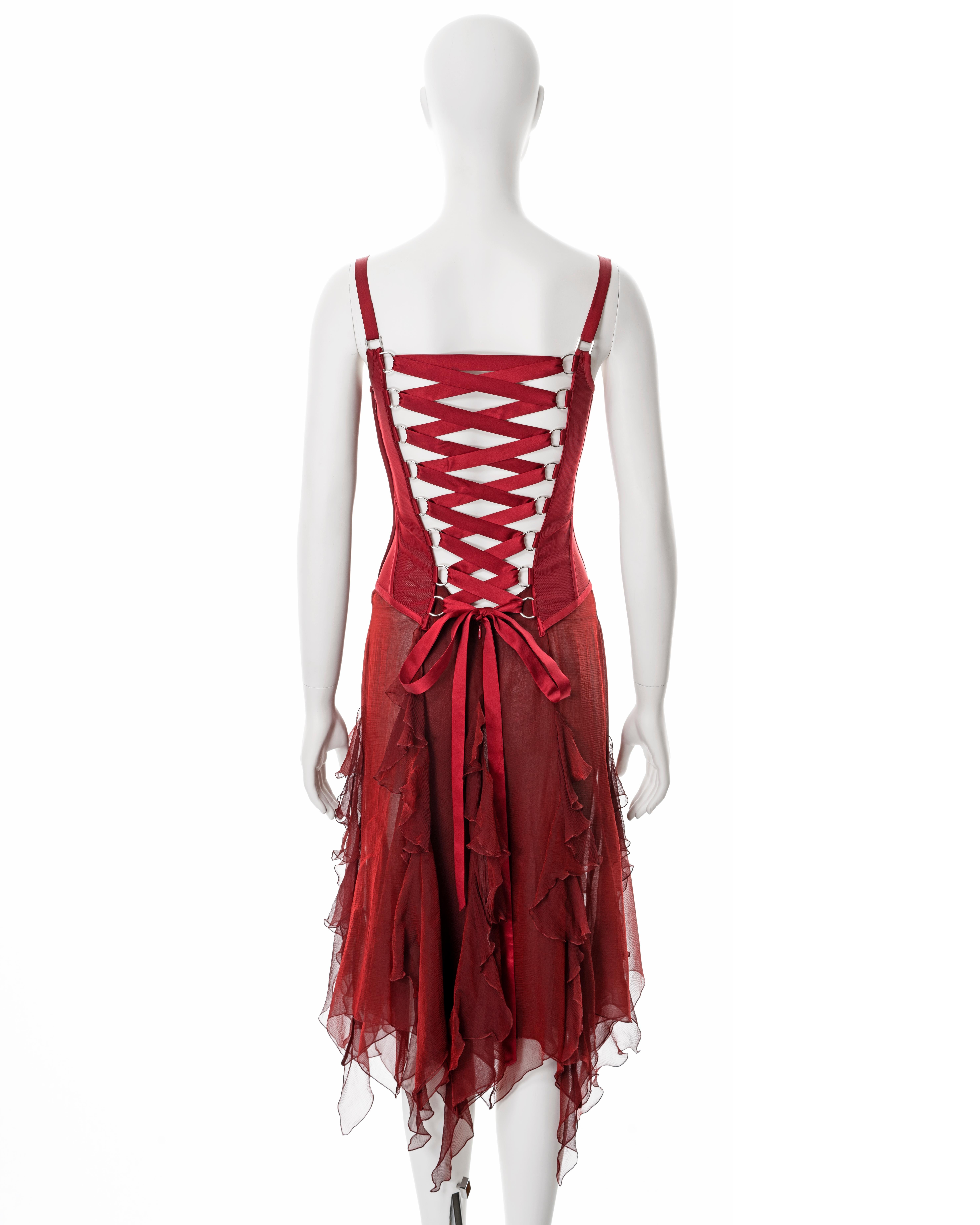 Versace red silk corset dress, fw 2003 3