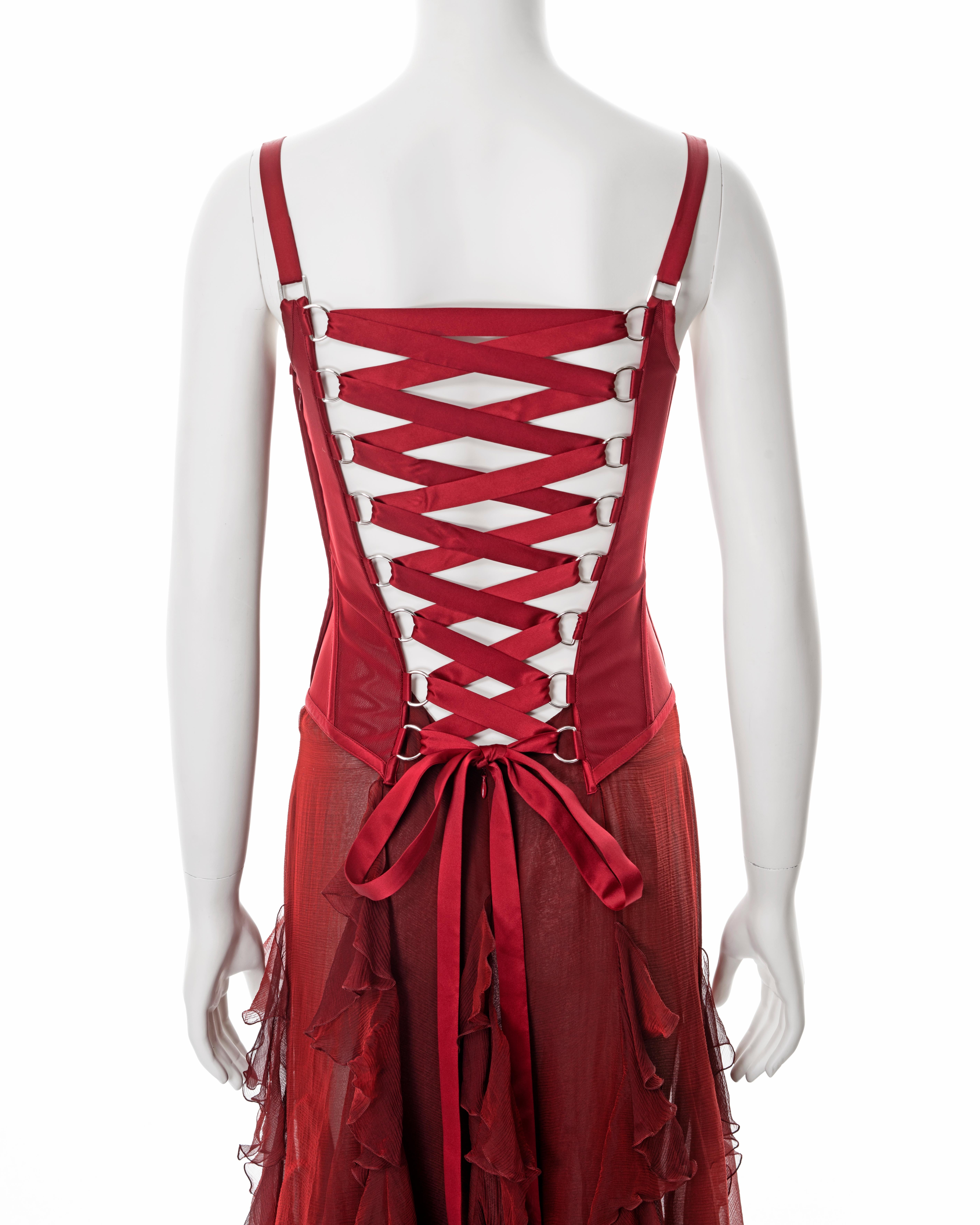Versace red silk corset dress, fw 2003 4