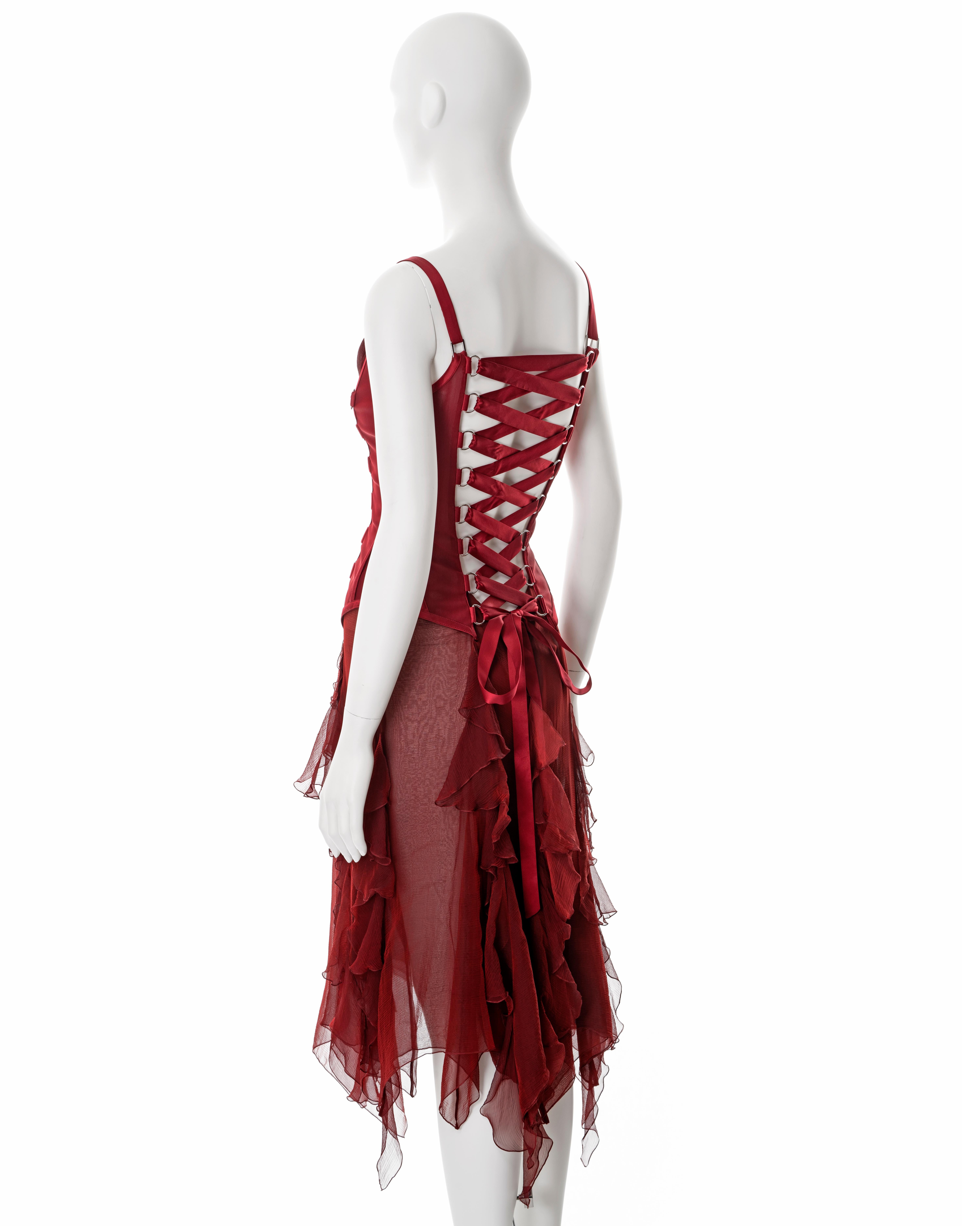 Versace red silk corset dress, fw 2003 5