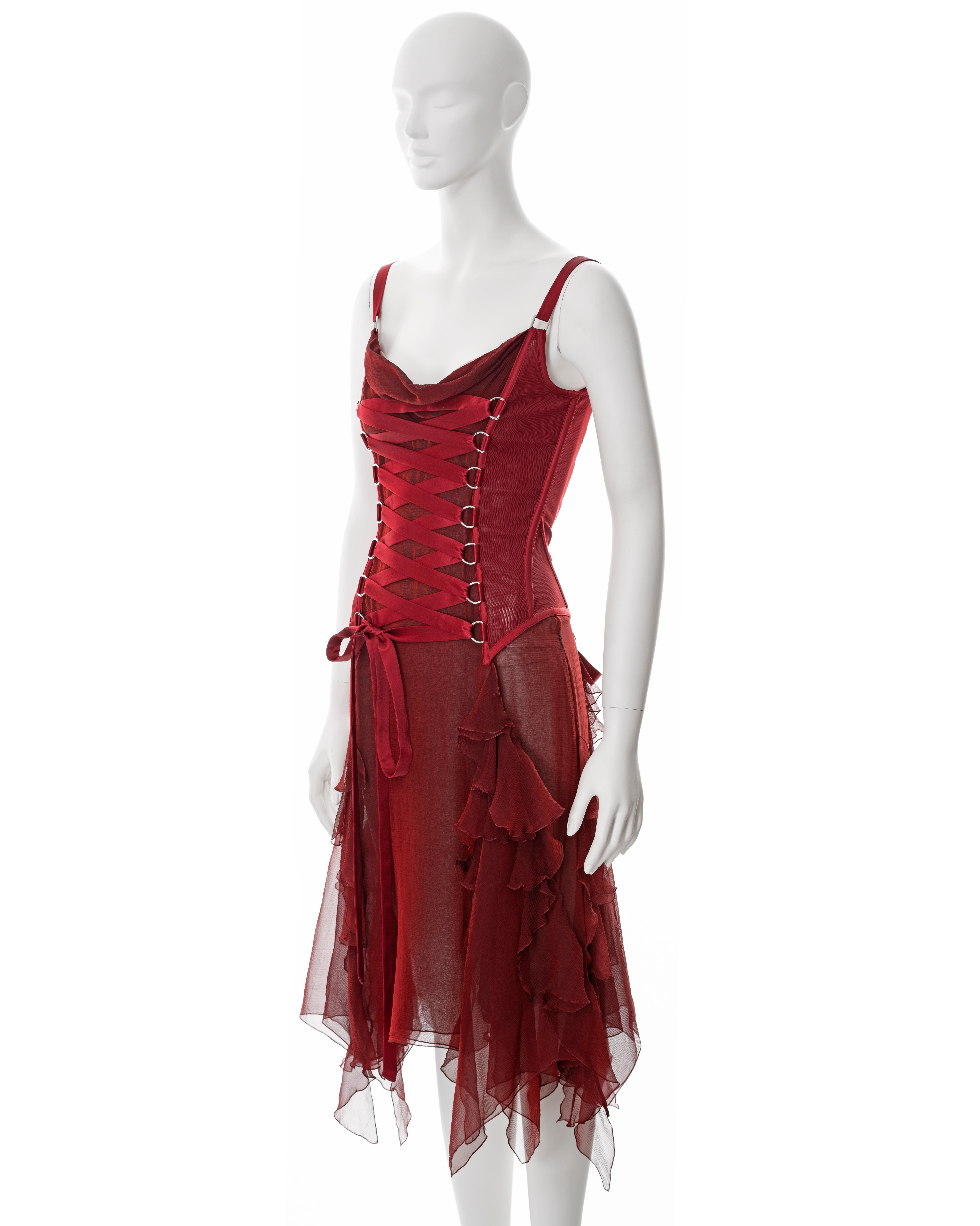 Versace red silk corset dress, fw 2003 6