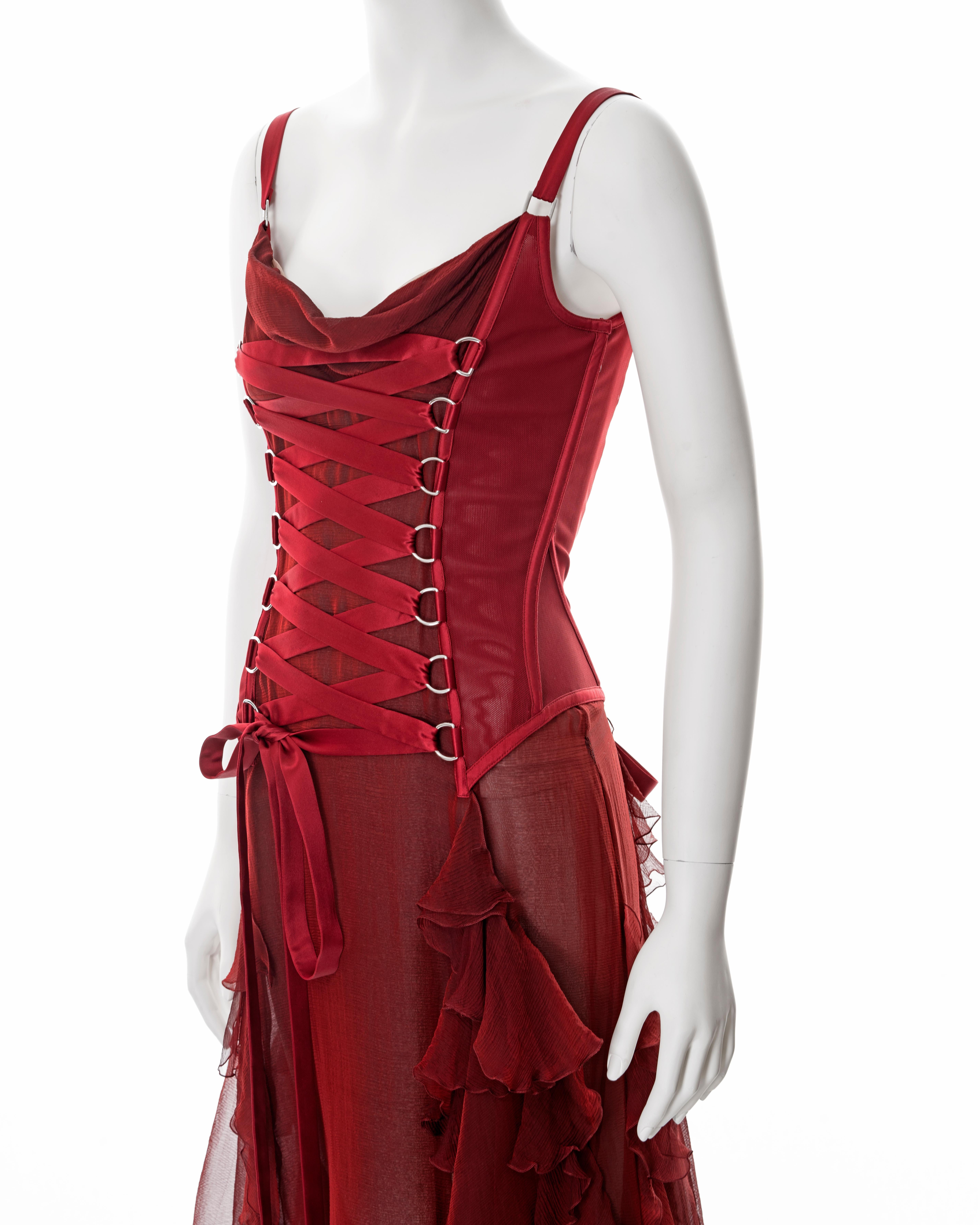 Versace red silk corset dress, fw 2003 7