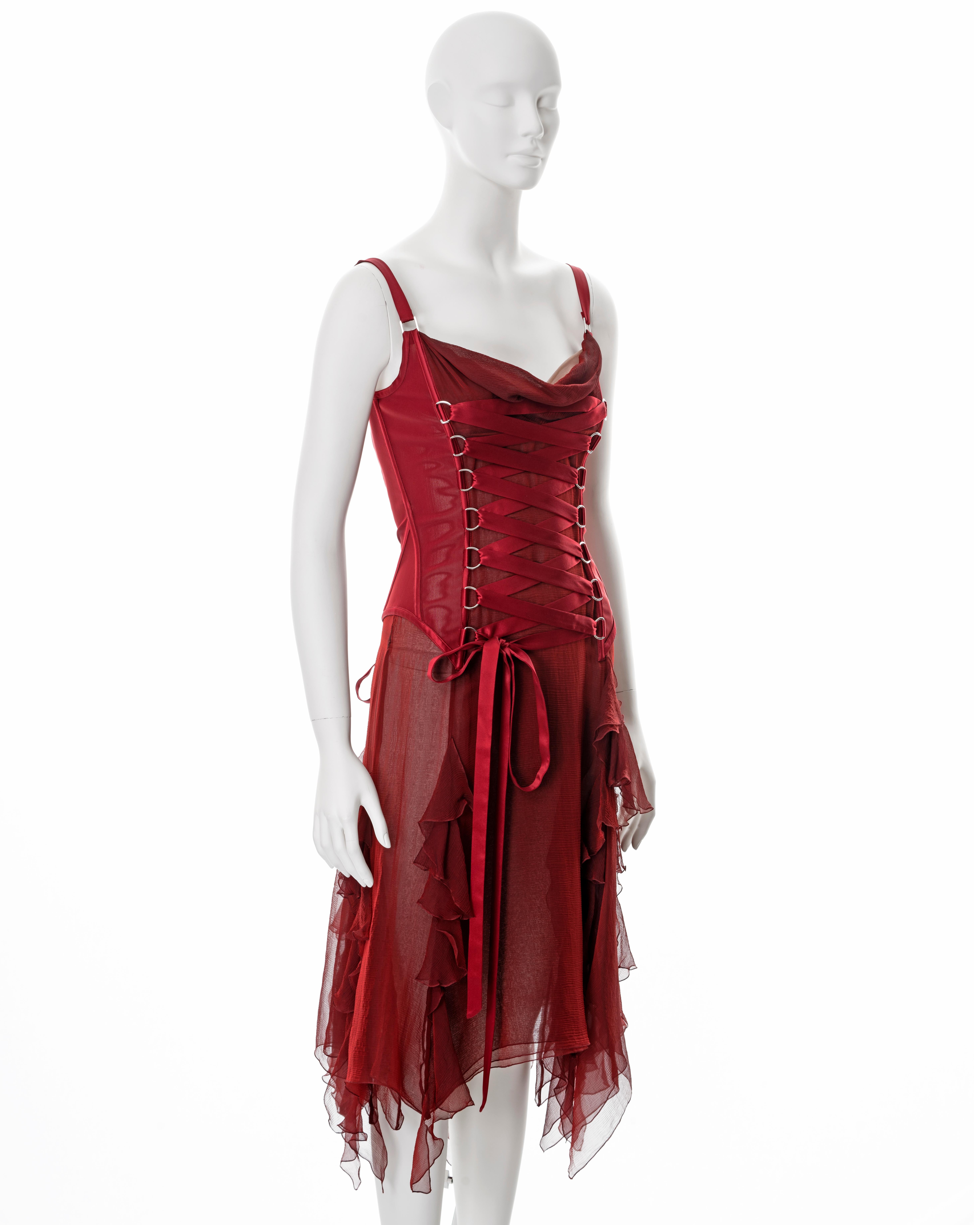 Women's Versace red silk corset dress, fw 2003