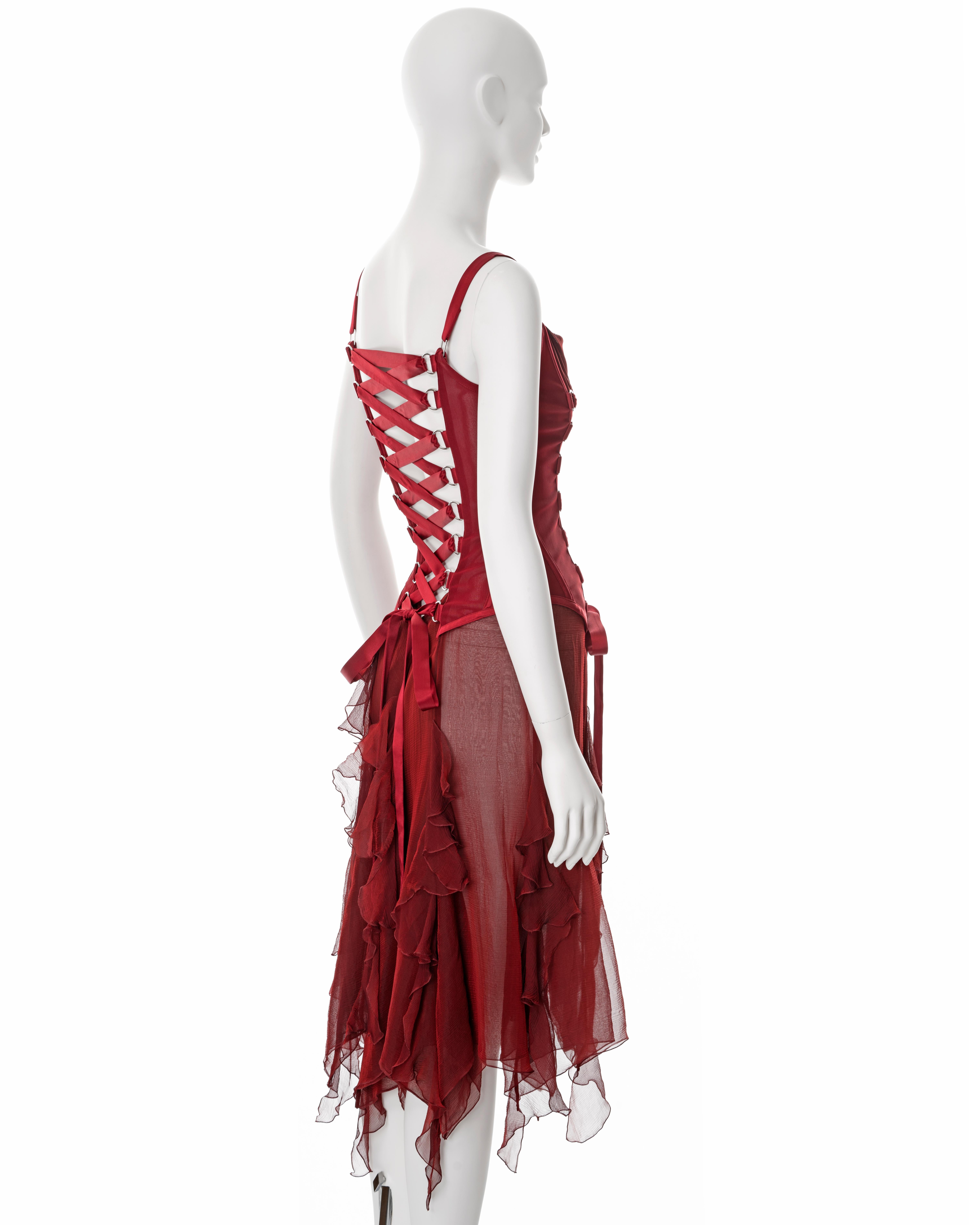 Versace red silk corset dress, fw 2003 2