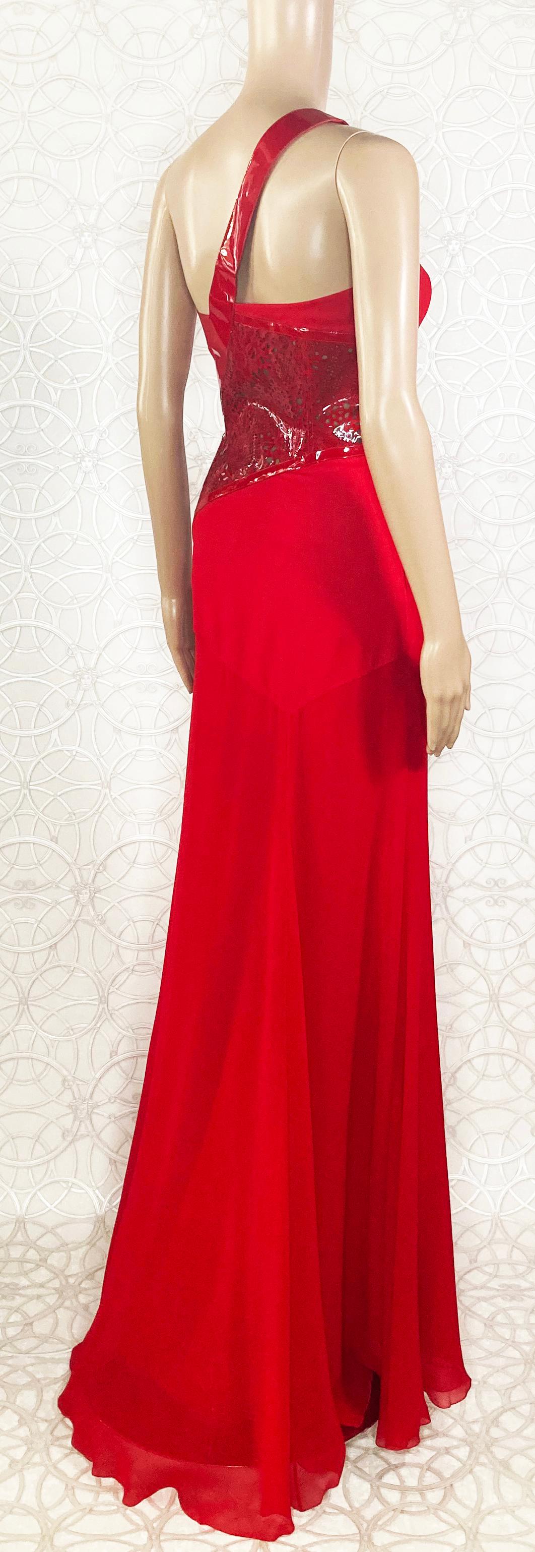 VERSACE RED SILK EVENING LONG GOWN DRESS w/PATENT LEATHER INSERTS 38 -2 For Sale 7