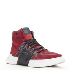 VERSACE red suede Medusa emblem nastro logo ribbon high top sneakers EU40