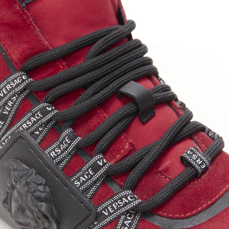 VERSACE red suede Medusa emblem nastro logo ribbon high top sneakers EU40 For Sale 2
