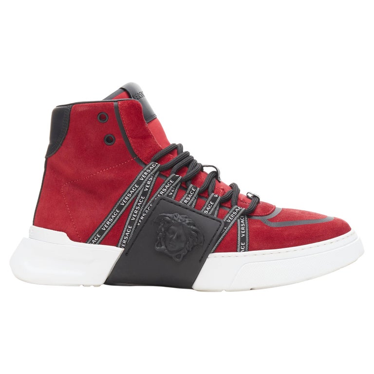 VERSACE red suede Medusa emblem nastro logo ribbon high top trainers EU40  For Sale at 1stDibs