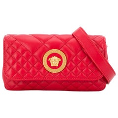 Versace Red Tribute Icon Belt Bag with Medusa Medallion and Adjustable Strap