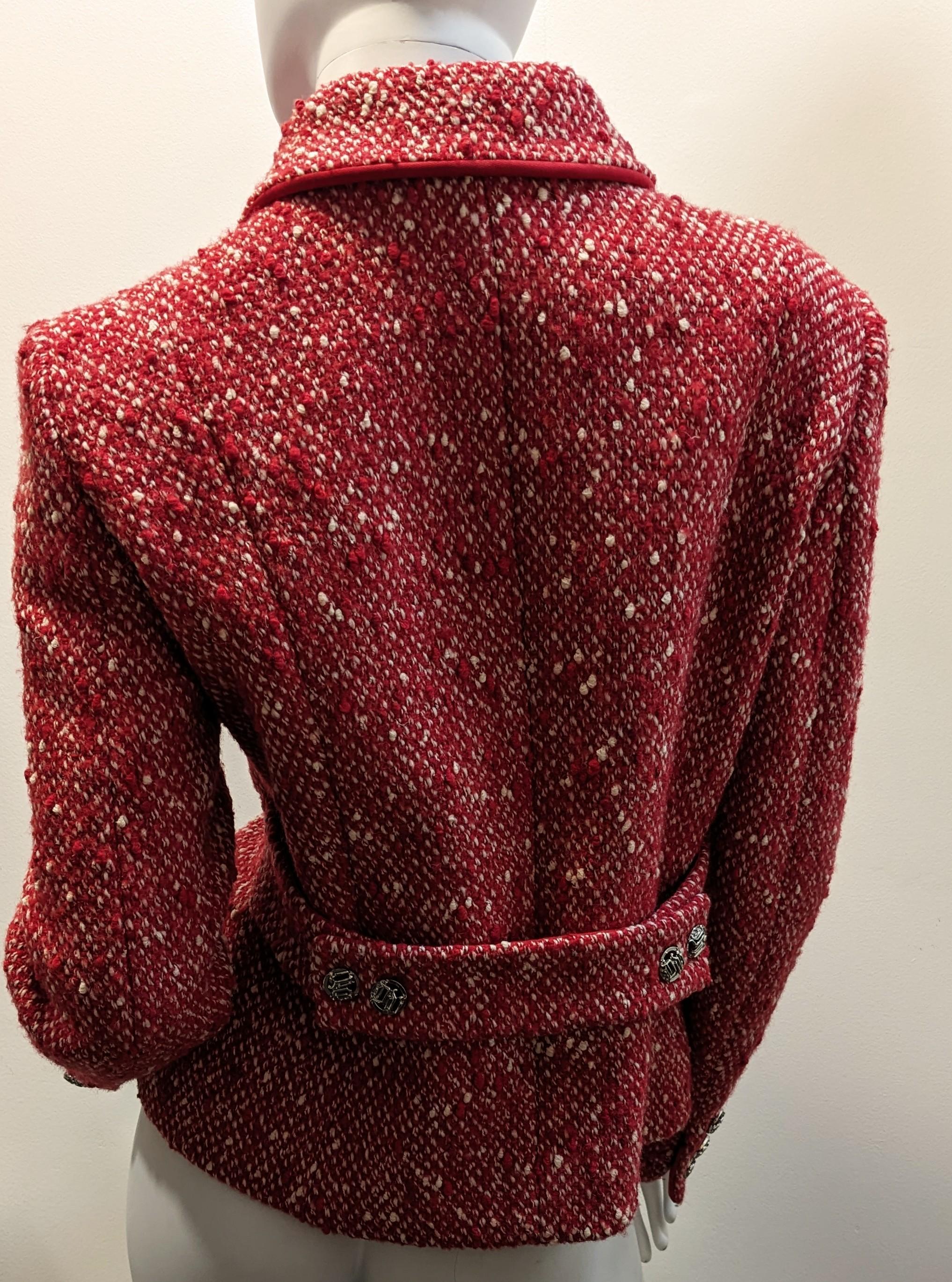 Donna Blazer in lana con motivi di tweed rosso Versace in vendita