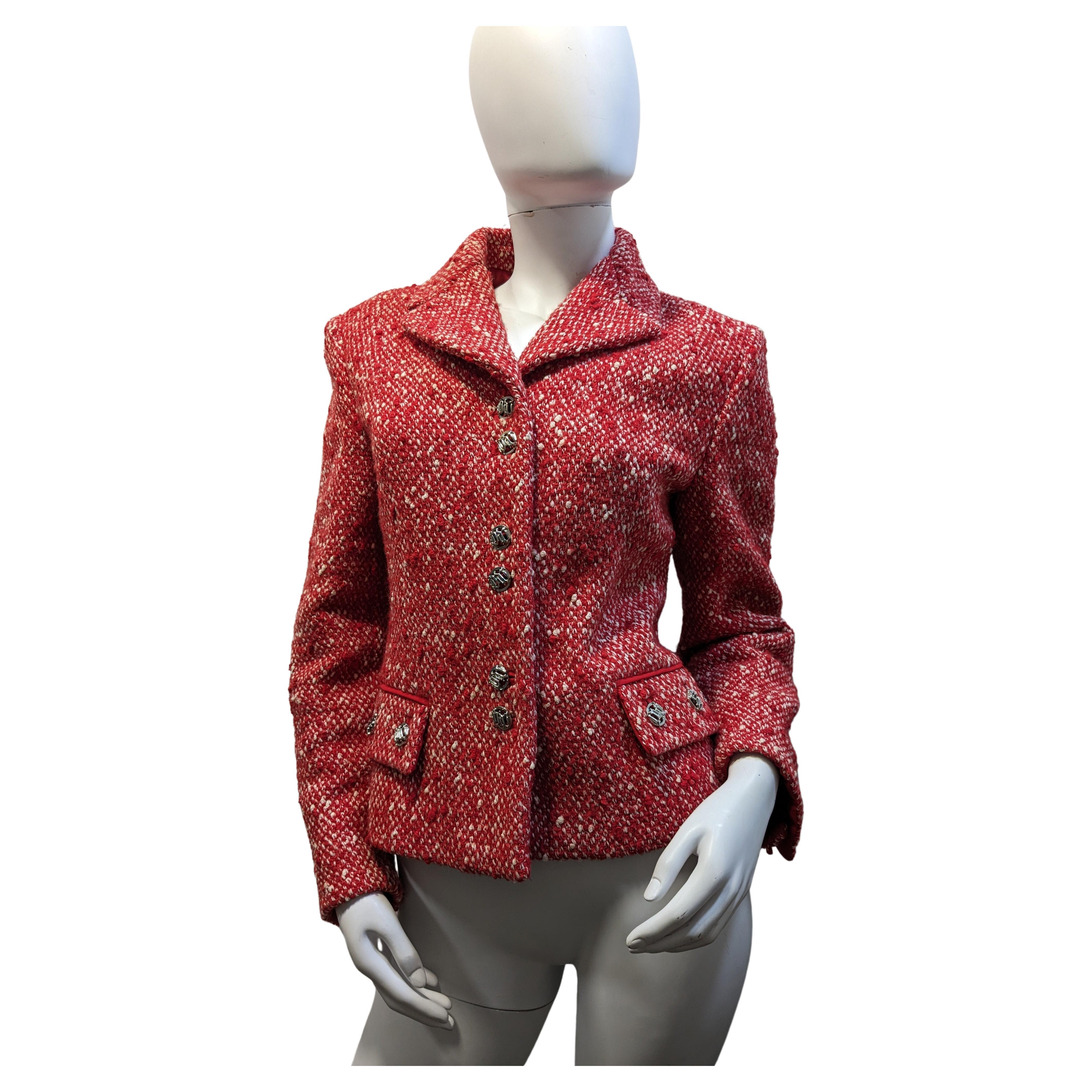 Versace Red Tweed Patterned Wool Blazer