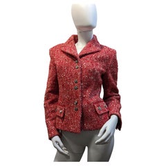 Versace Red Tweed Patterned Wool Blazer