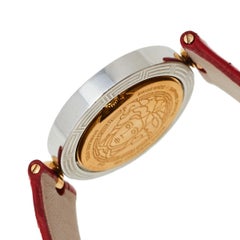 Versace Red Two Tone Stainless Steel Leather Women's Wristwatch 32 mm x 40 mm