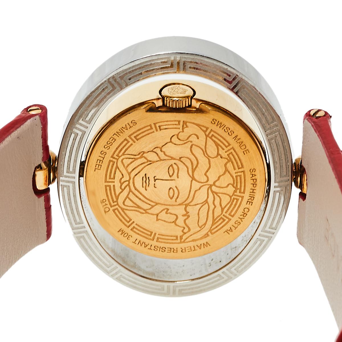 Versace Red Two Tone Stainless Steel Leather Women's Wristwatch 32 mm x 40 mm In Good Condition In Dubai, Al Qouz 2