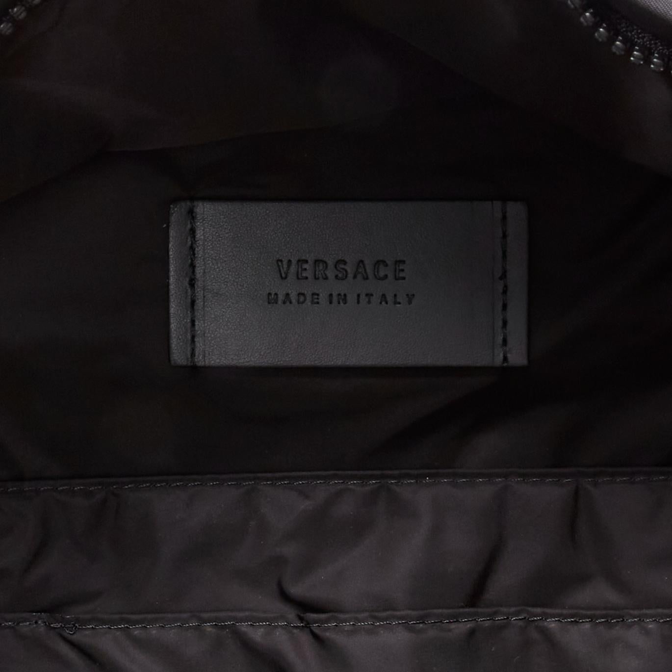 VERSACE Reflective Logo black nylon blue Greca nylon strap backpack For Sale 6