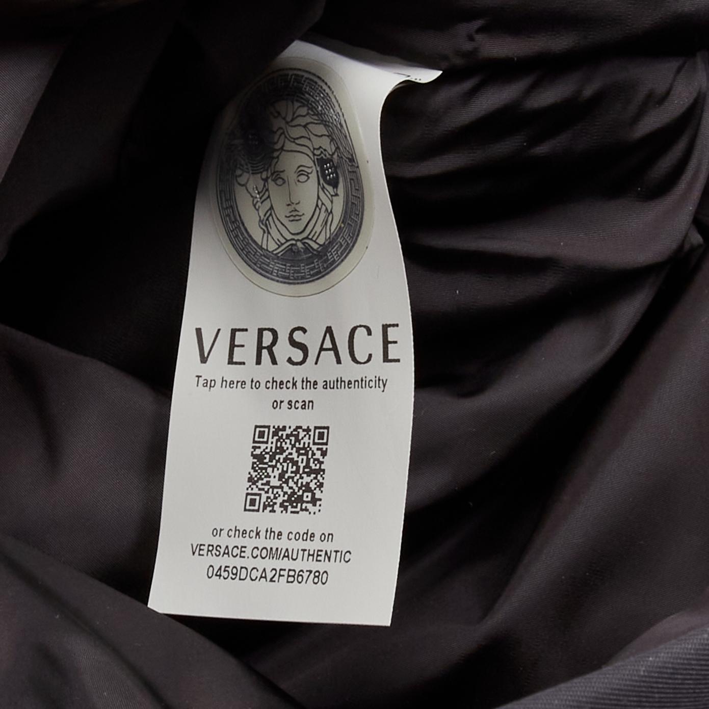 VERSACE Reflective Logo black nylon blue Greca nylon strap backpack For Sale 6