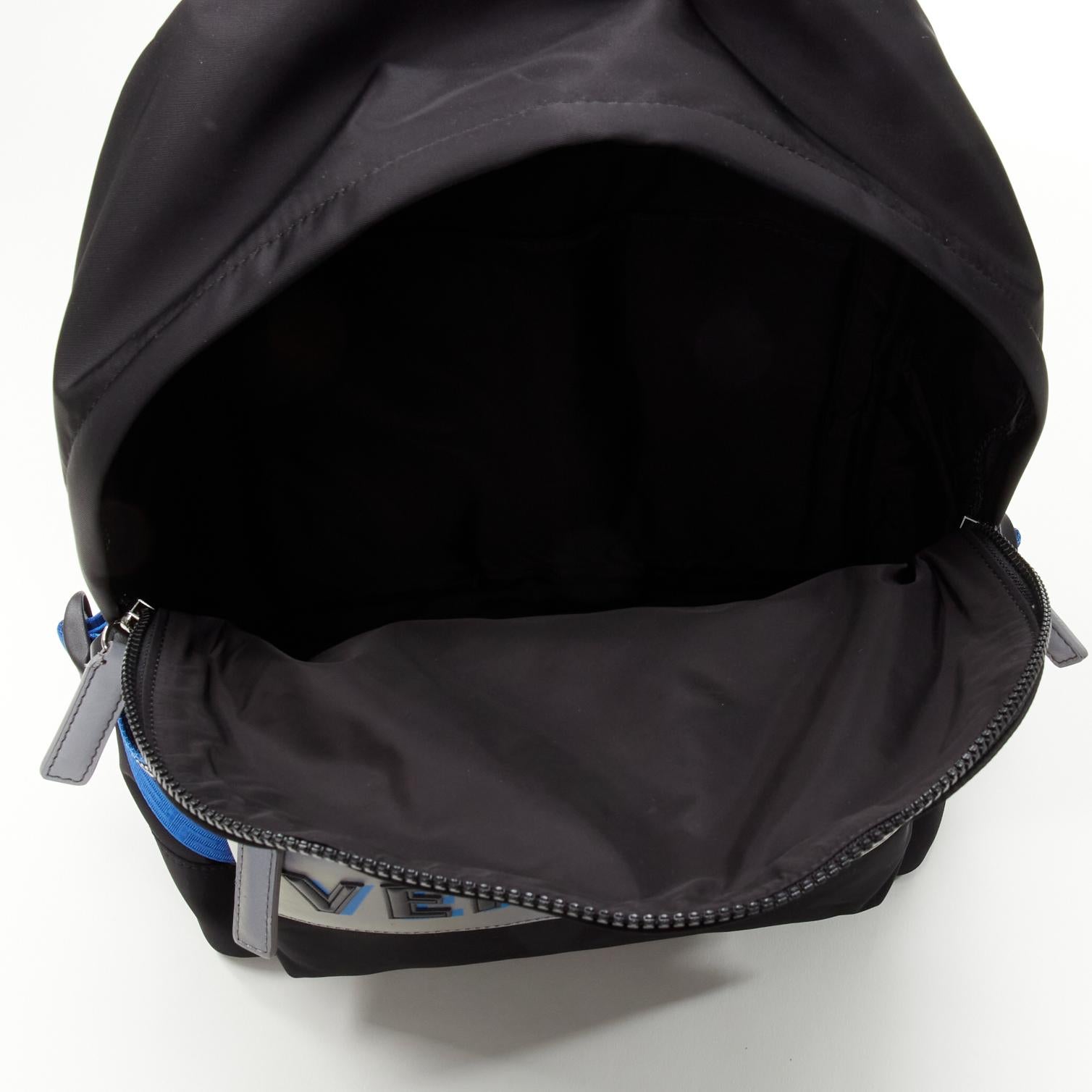 VERSACE Reflective Logo black nylon blue Greca nylon strap backpack For Sale 5