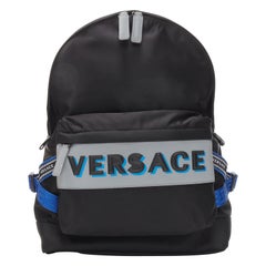 Versace Logo riflettente nero nylon blu Greca zaino in nylon con tracolla