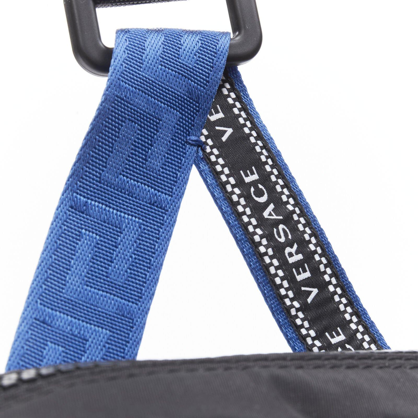 VERSACE reflective logo black nylon Greca sports strap sling crossbody bag For Sale 4