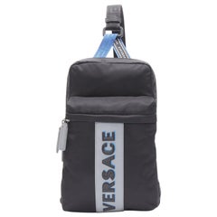 VERSACE reflective logo black nylon Greca sports strap sling crossbody bag
