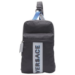 VERSACE reflective logo black nylon Greca sports strap sling crossbody bag