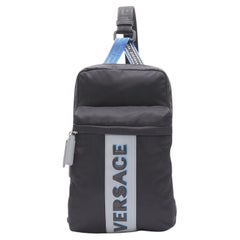 VERSACE reflective logo black nylon Greca sports strap sling crossbody bag