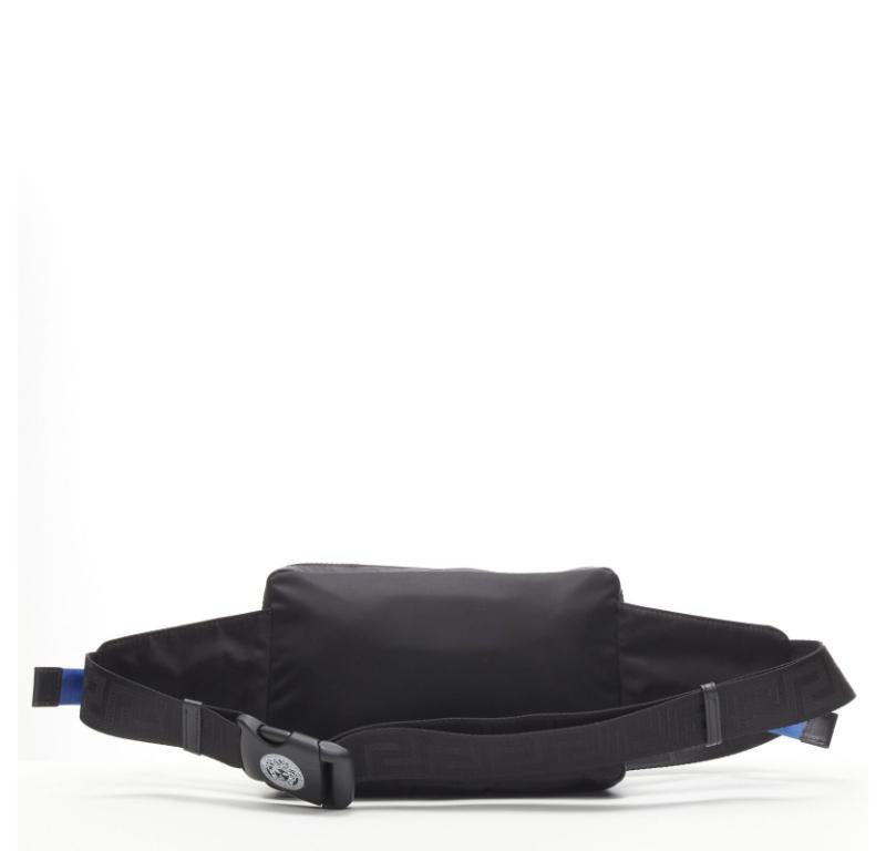 VERSACE reflective logo black nylon Greca strap crossbody belt waist bag In Excellent Condition In Hong Kong, NT