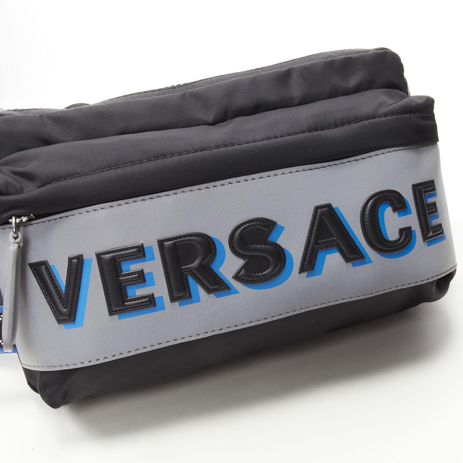 VERSACE reflective logo black nylon Greca strap crossbody belt waist bag 1