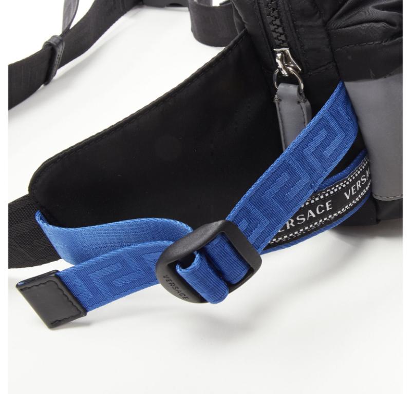 VERSACE reflective logo black nylon Greca strap crossbody belt waist bag 1