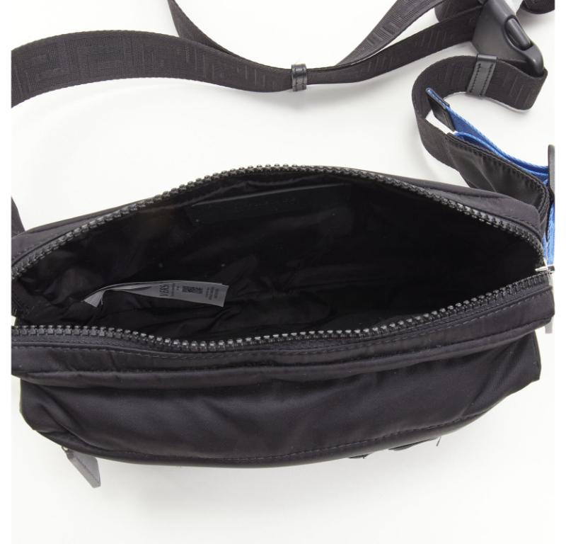 VERSACE reflective logo black nylon Greca strap crossbody belt waist bag 2