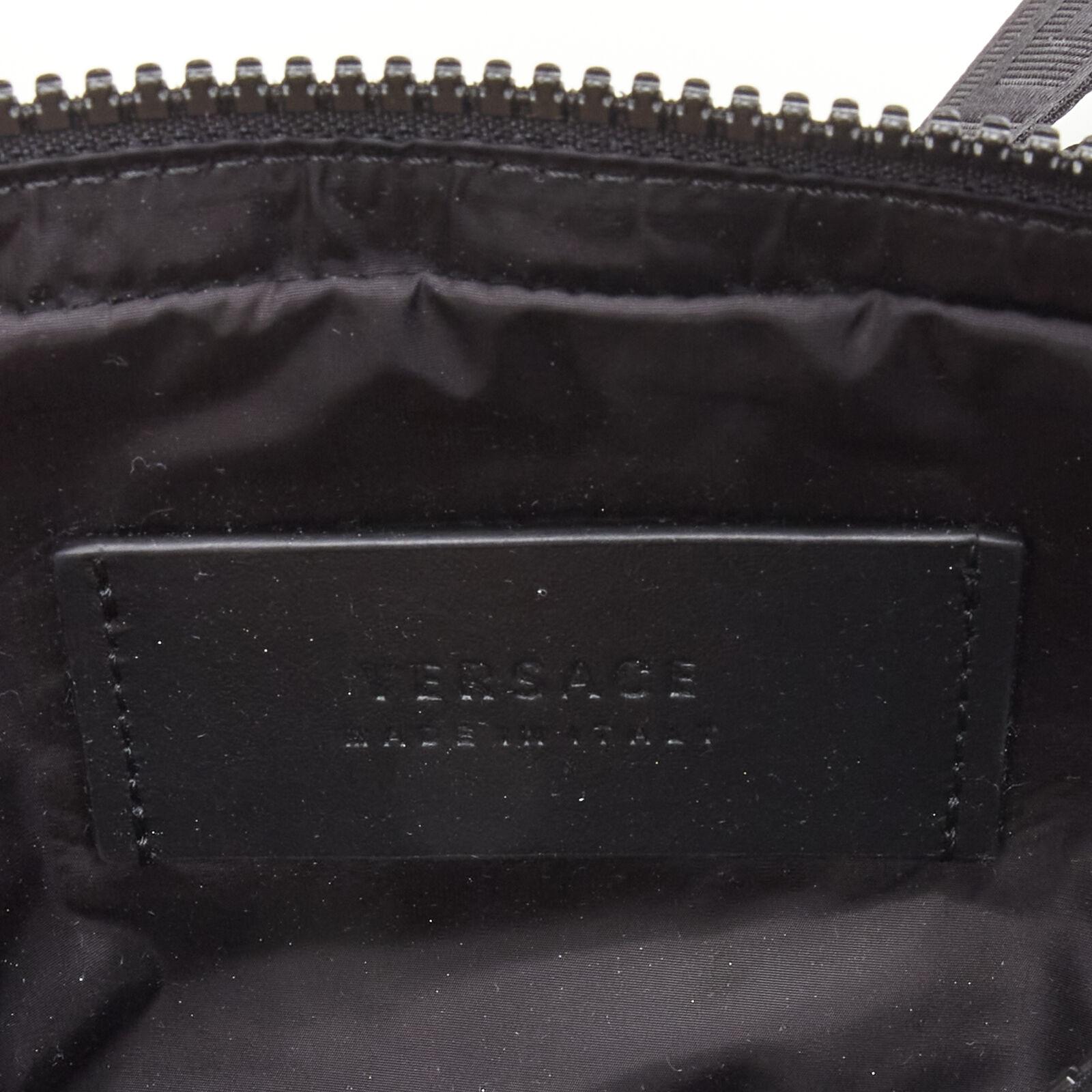 VERSACE reflective logo black nylon Greca strap crossbody belt waist bag For Sale 4
