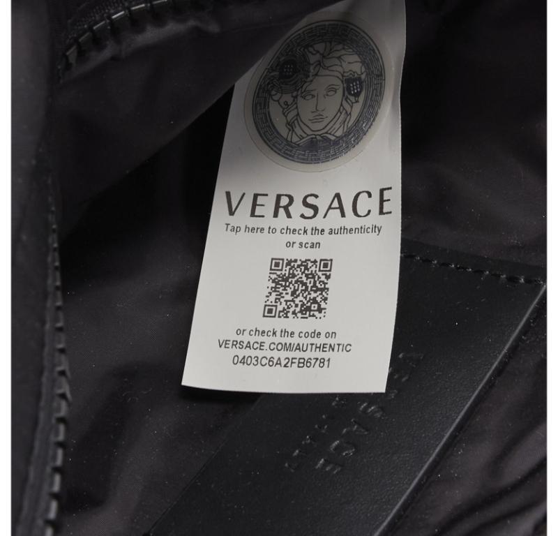 VERSACE reflective logo black nylon Greca strap crossbody belt waist bag 4