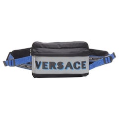 VERSACE reflective logo black nylon Greca strap crossbody belt waist bag