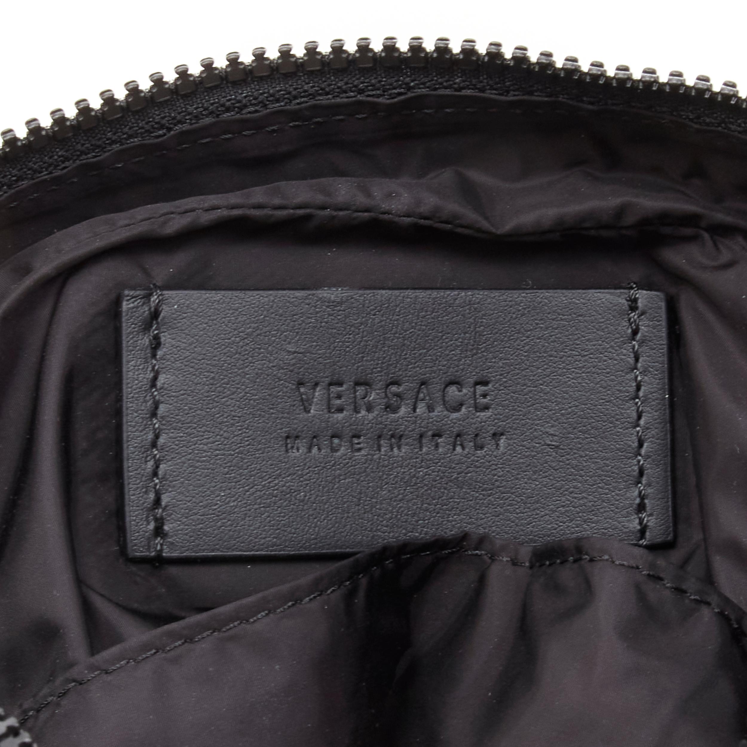 VERSACE reflective logo black nylon Greca strap crossbody messenger bag For Sale 5