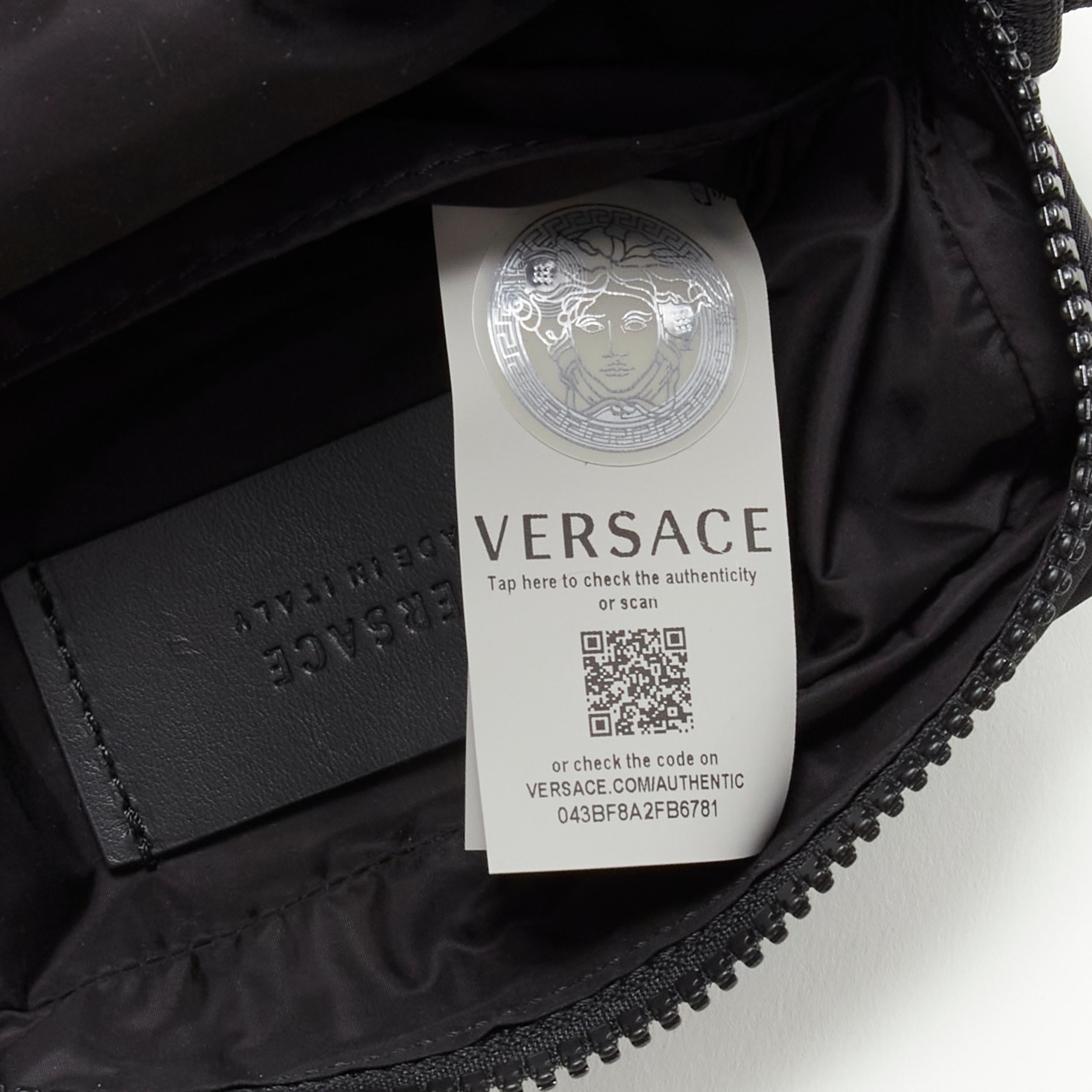VERSACE reflective logo black nylon Greca strap crossbody messenger bag For Sale 6
