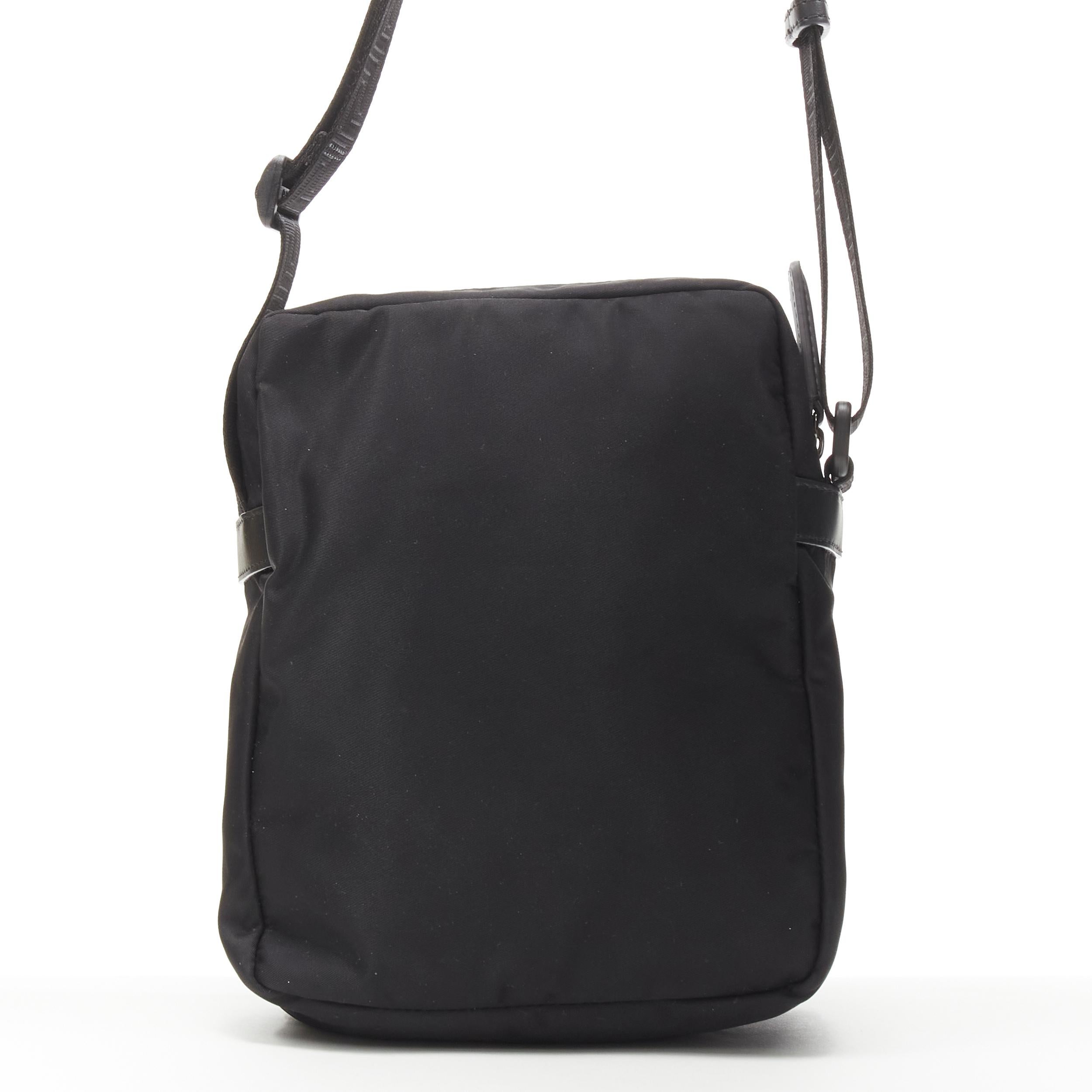 Men's VERSACE reflective logo black nylon Greca strap crossbody messenger bag For Sale