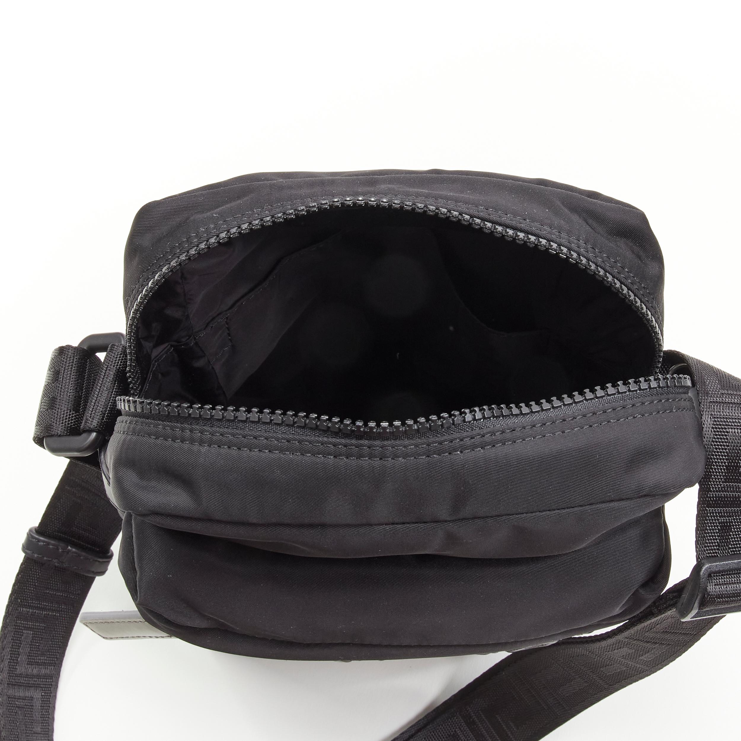 VERSACE reflective logo black nylon Greca strap crossbody messenger bag For Sale 4