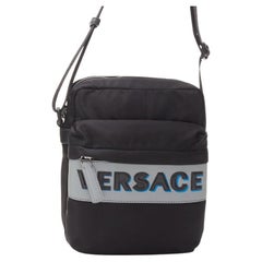 VERSACE reflective logo black nylon Greca strap crossbody messenger bag