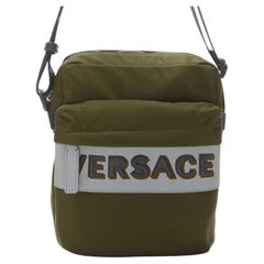 VERSACE reflective logo green nylon Greca strap crossbody messenger bag