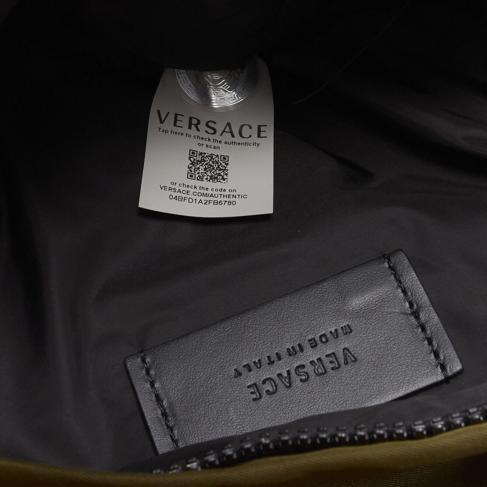 VERSACE Reflective Logo green nylon orange Greca strap backpack For Sale 6