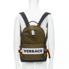 VERSACE Reflective Logo green nylon orange Greca strap backpack