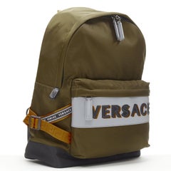 VERSACE Reflective Logo green nylon orange Greca strap backpack